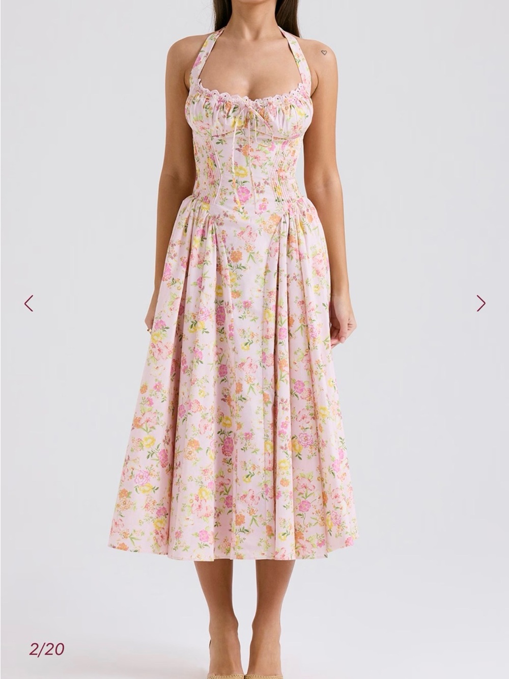 House of CB Pink Floral Halter Corset Midi Dress
